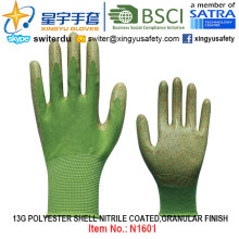 13G Polyester Shell Nitrile Coated Gloves (N1601) Granular Finish with CE, En388, En420, Work Gloves